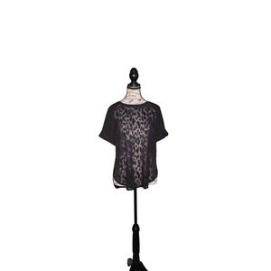 Banana Republic Zebra Print Sheer Blouse Size S Petite Black High Low Hem Top